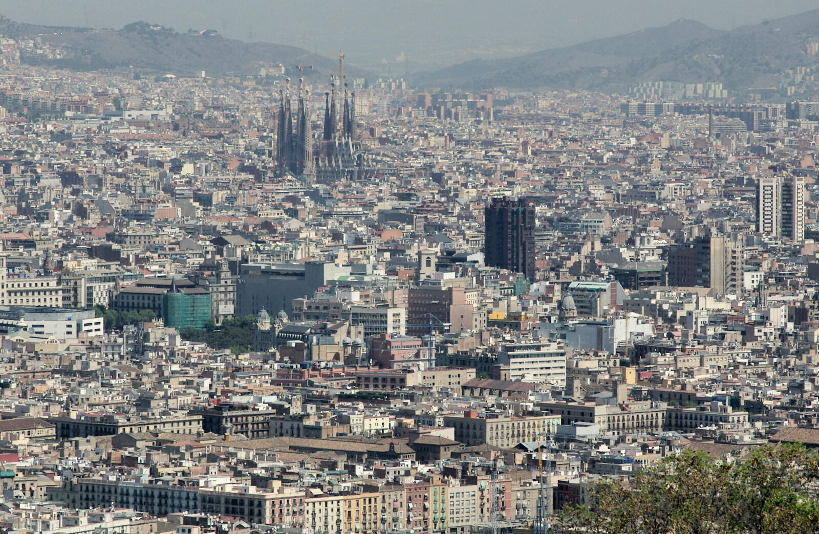 View over Barcelona with La Sagrada Família from Montjuïc and Sant Feliu de Guíxols, Barcelona, Catalunya - 30th April 2005