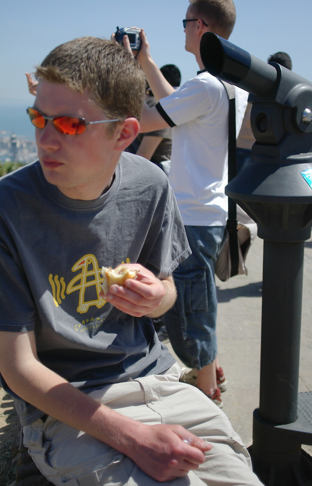 The Boy Phil eats something from Montjuïc and Sant Feliu de Guíxols, Barcelona, Catalunya - 30th April 2005