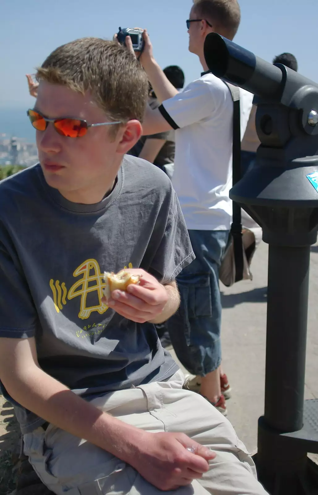 The Boy Phil eats something, from Montjuïc and Sant Feliu de Guíxols, Barcelona, Catalunya - 30th April 2005