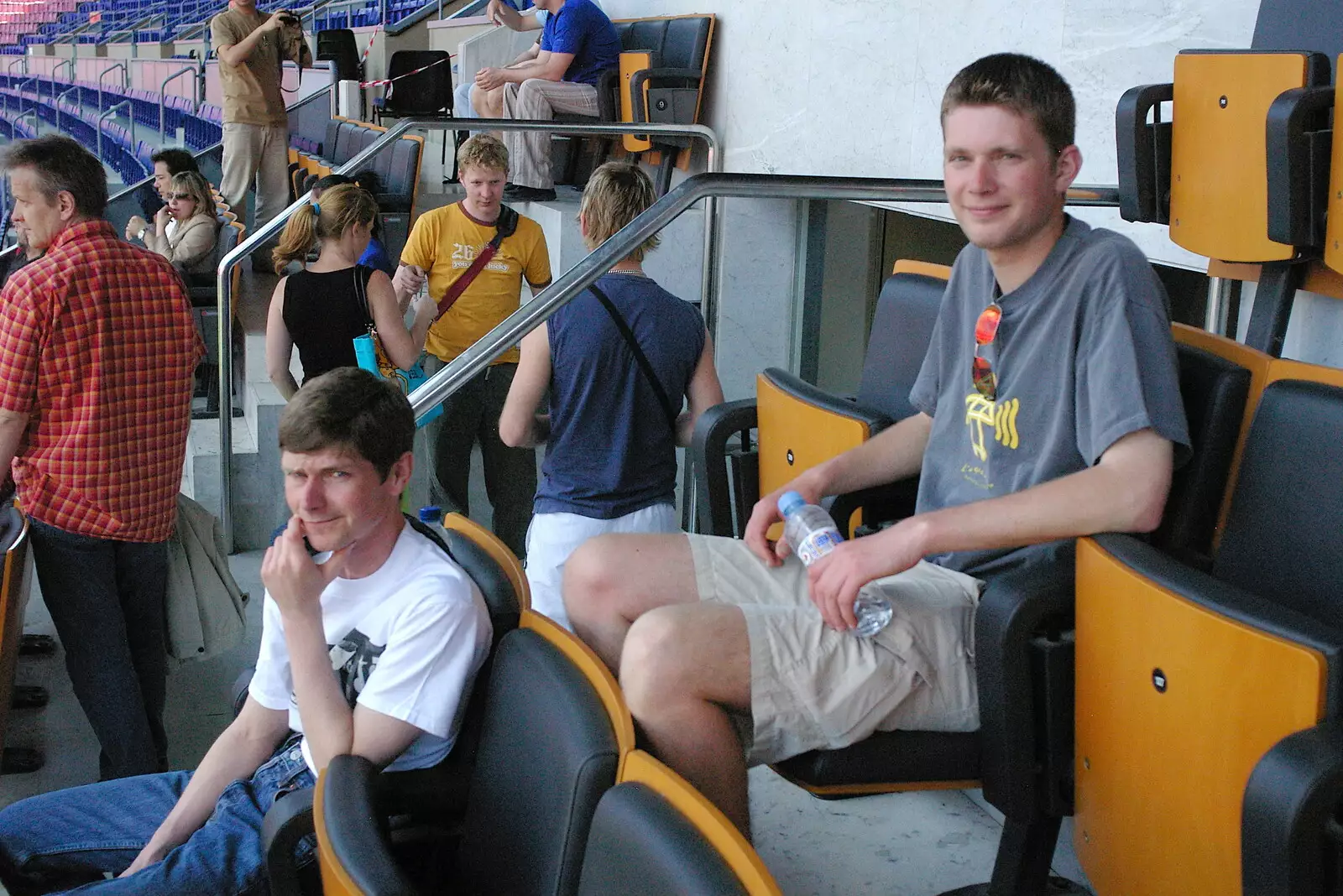 Jon and Phil in the stands, from Montjuïc and Sant Feliu de Guíxols, Barcelona, Catalunya - 30th April 2005