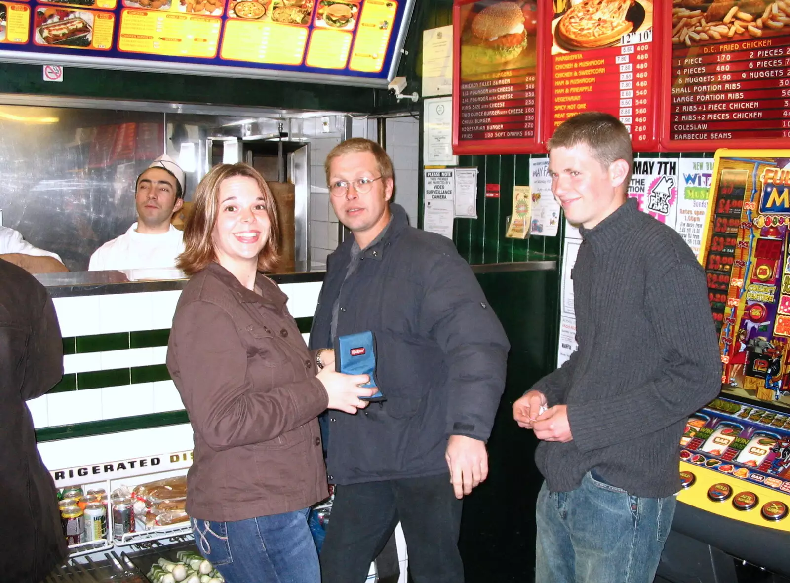 Jen, Marc and Phil in the Istanbul Kebab Shop, from Music at the Waterfront and Upstairs at Revolution Records, Diss - 8th May 2005