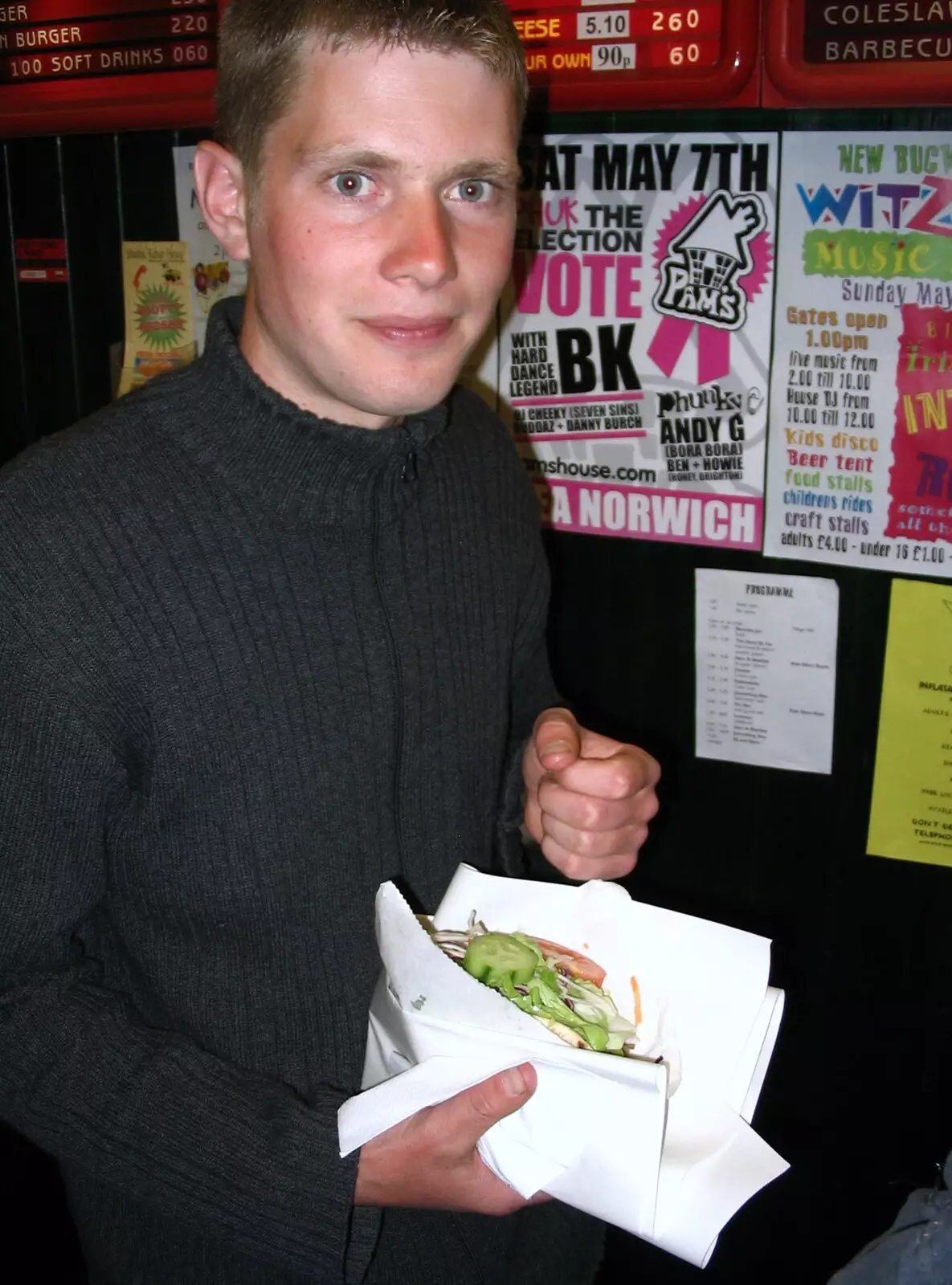 Phil looks startled in the kebab shop, from Music at the Waterfront and Upstairs at Revolution Records, Diss - 8th May 2005