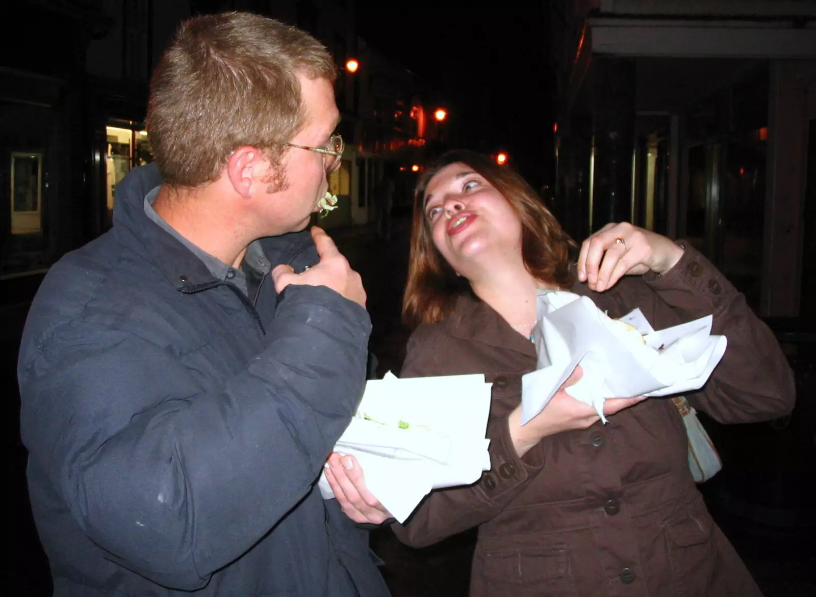 Marc shows off some partly-chewed lettuce to Jen, from Music at the Waterfront and Upstairs at Revolution Records, Diss - 8th May 2005