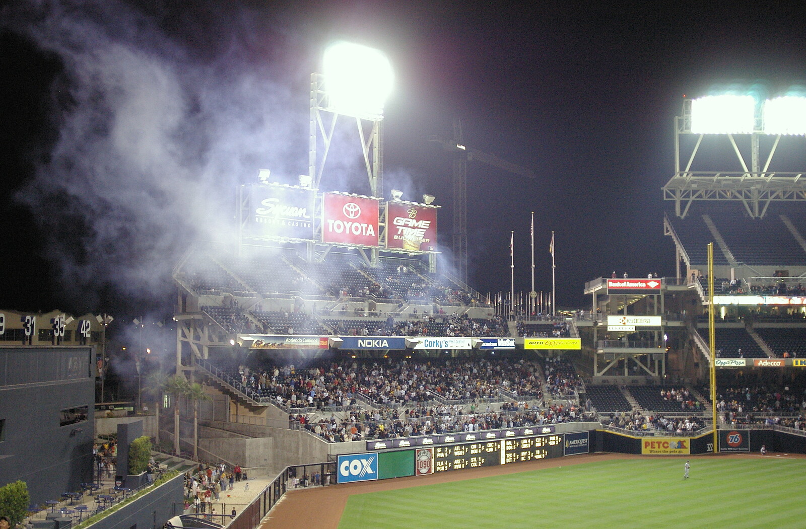 Smoke from celebration fireworks lingers from The Padres at Petco Park: a Baseball Game, San Diego, California - 31st May 2005