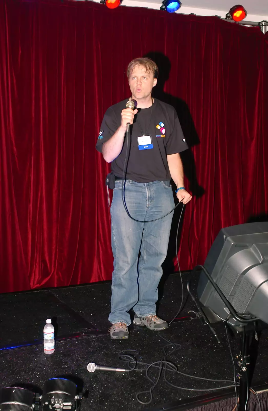 Nick croons along to Eagles' 'Take it Easy' on the karaoke, from BREW Fest and Huey Lewis and the News, Balboa Park, San Diego, California - 2nd June 2005