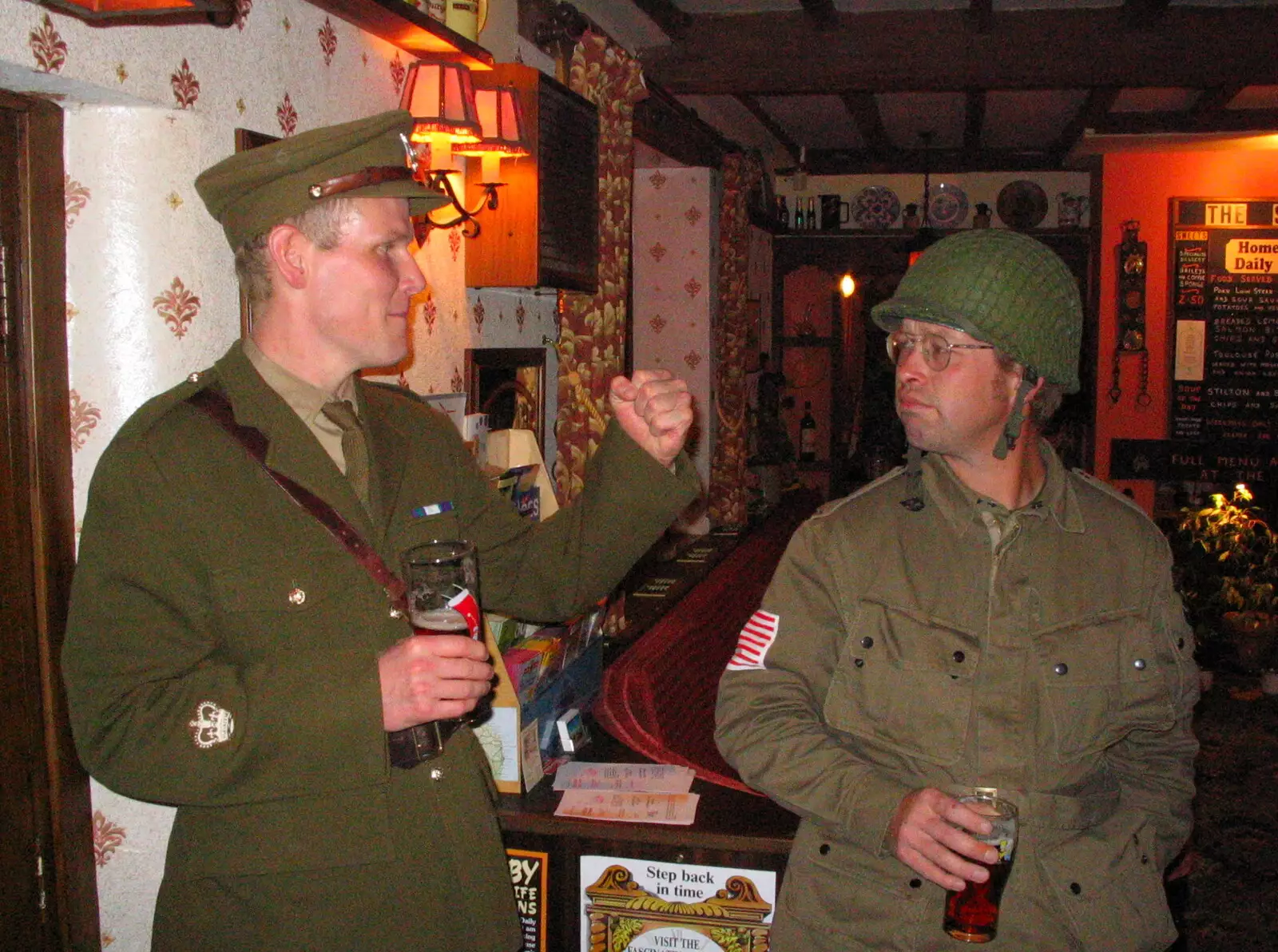 Bill and GI Marc in the Swan, from A 1940s VE Dance At Debach Airfield, Debach, Suffolk - 11th June 2005