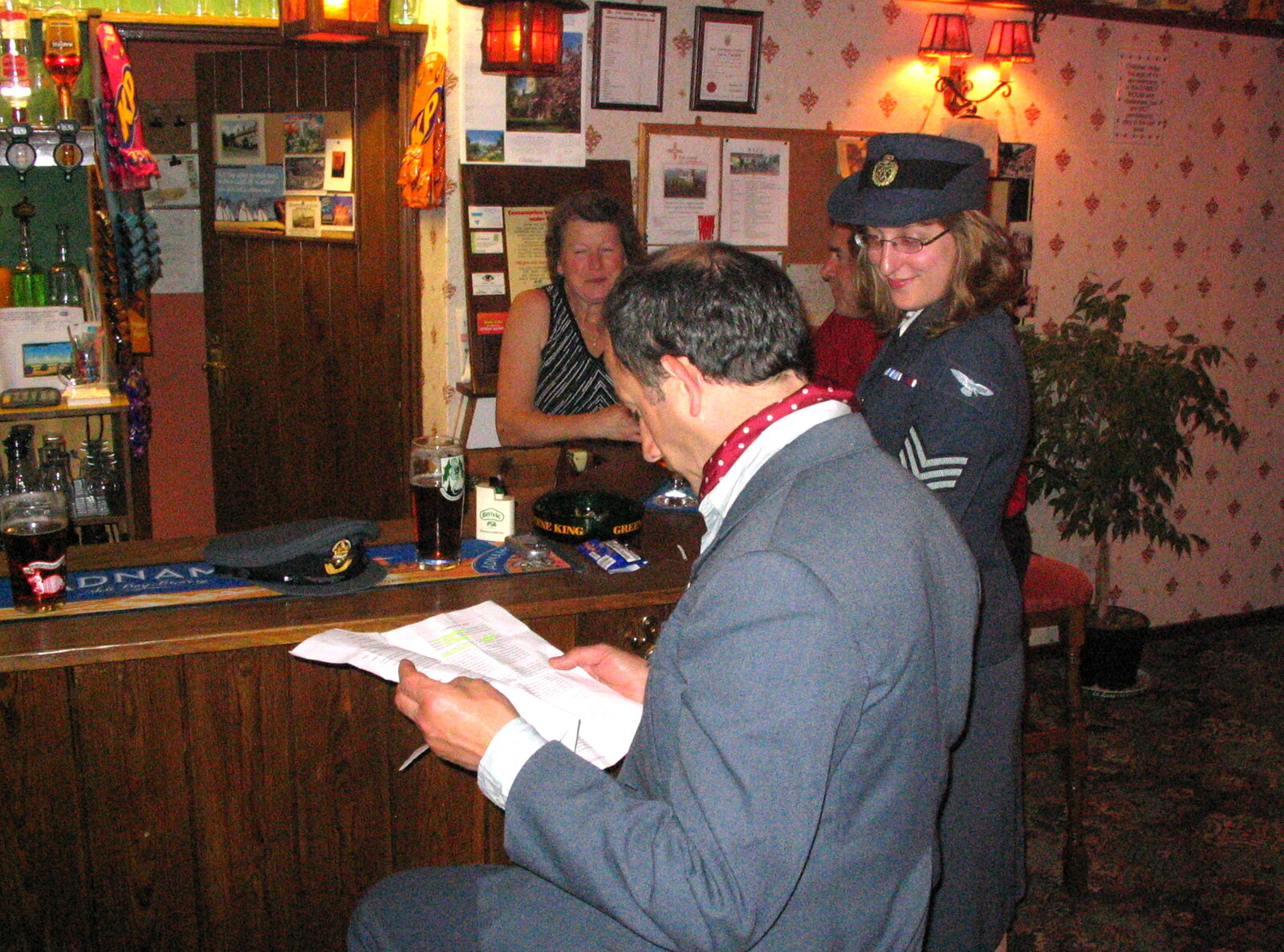 DH reads some paperwork from A 1940s VE Dance At Debach Airfield, Debach, Suffolk - 11th June 2005