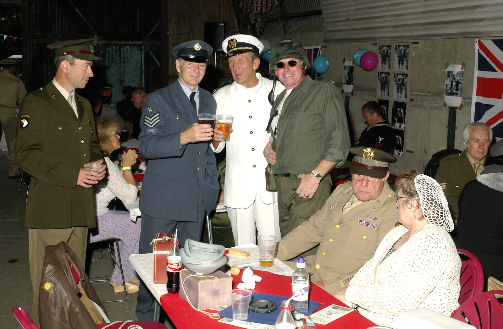 An Apprentice Sergeant, US Navy captain and GI from A 1940s VE Dance At Debach Airfield, Debach, Suffolk - 11th June 2005