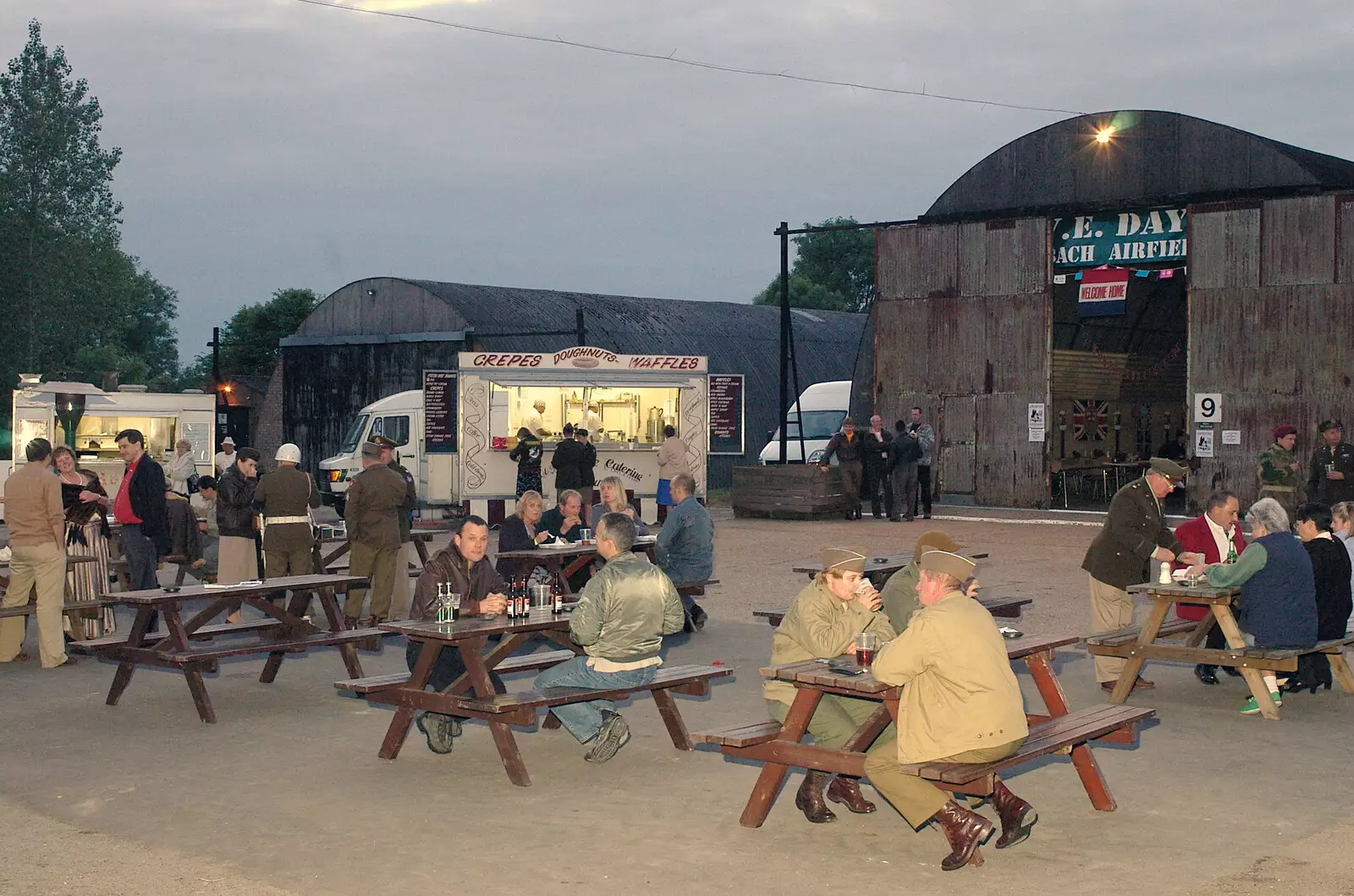 Benches outside the hangar, from A 1940s VE Dance At Debach Airfield, Debach, Suffolk - 11th June 2005