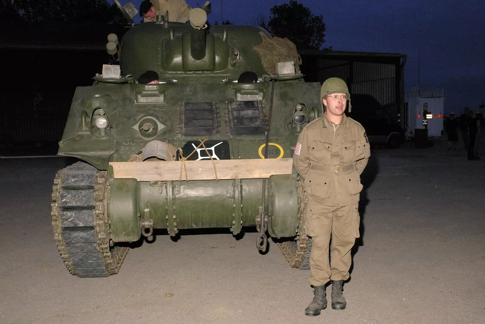 Marc stands in front of the tank, from A 1940s VE Dance At Debach Airfield, Debach, Suffolk - 11th June 2005