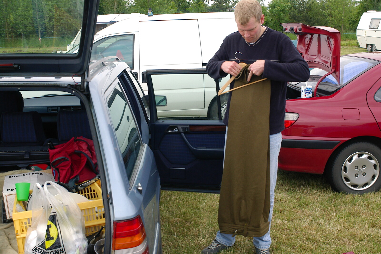 Bill checks his trousers from An Airfield Open Day, Debach, Suffolk - 12th June 2005
