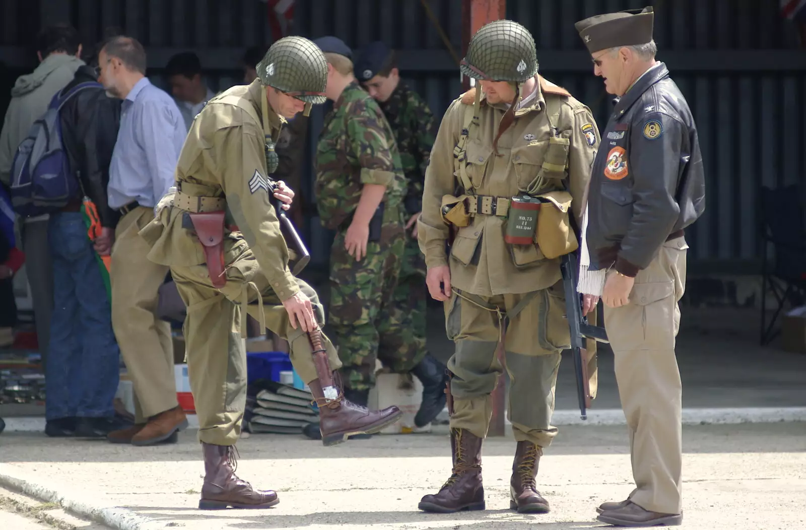 A GI sergeant checks his bayonet, from An Airfield Open Day, Debach, Suffolk - 12th June 2005