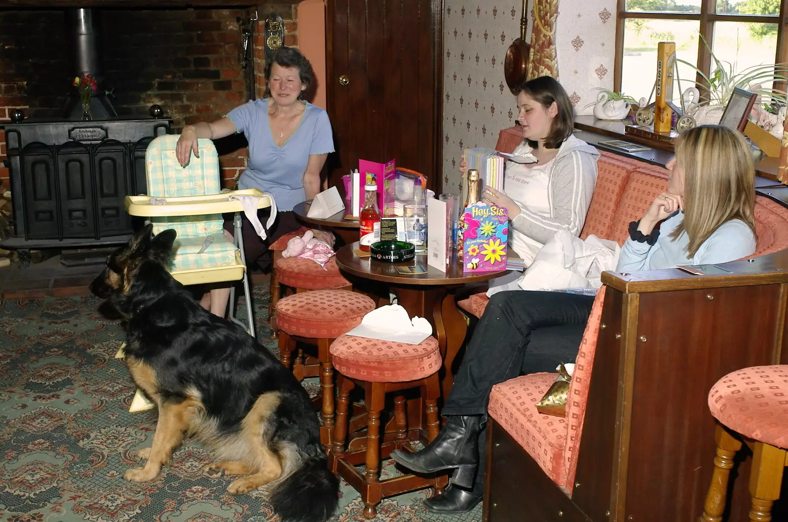 Lorraine's dog sits about, from A BSCC Bike Ride and an Indoor Barbeque at the Swan, Tibenham and Brome - 16th June 2005