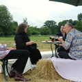 The band chats in a field, The BBs do a Wedding Gig at Syleham, Suffolk - 25th June 2005