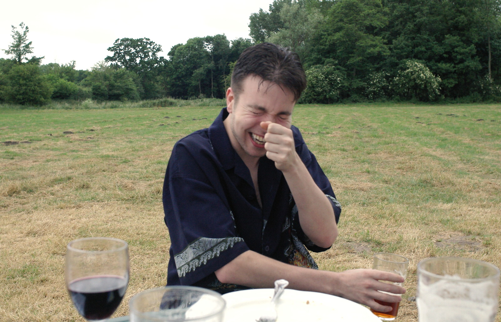 Alex finds something amusing from The BBs do a Wedding Gig at Syleham, Suffolk - 25th June 2005