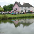 The view over the pond, A Combine Harvester and the Pig Roast, Thrandeston, Suffolk - 26th June 2005