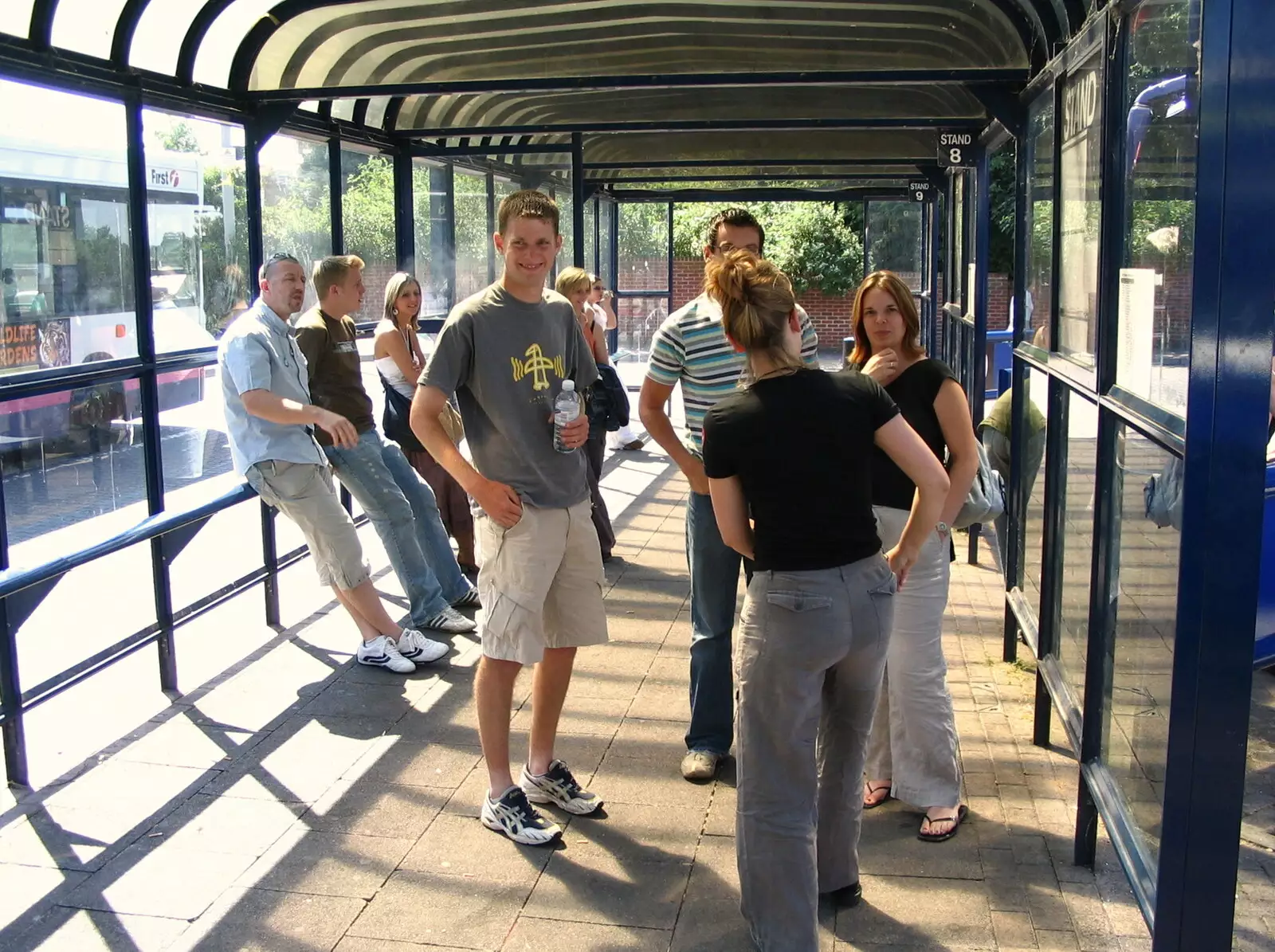 The gang at Bury St Edmund's bus station, from Coldplay Live at Crystal Palace, Diss Publishing and Molluscs, Diss and London - 28th June 2005