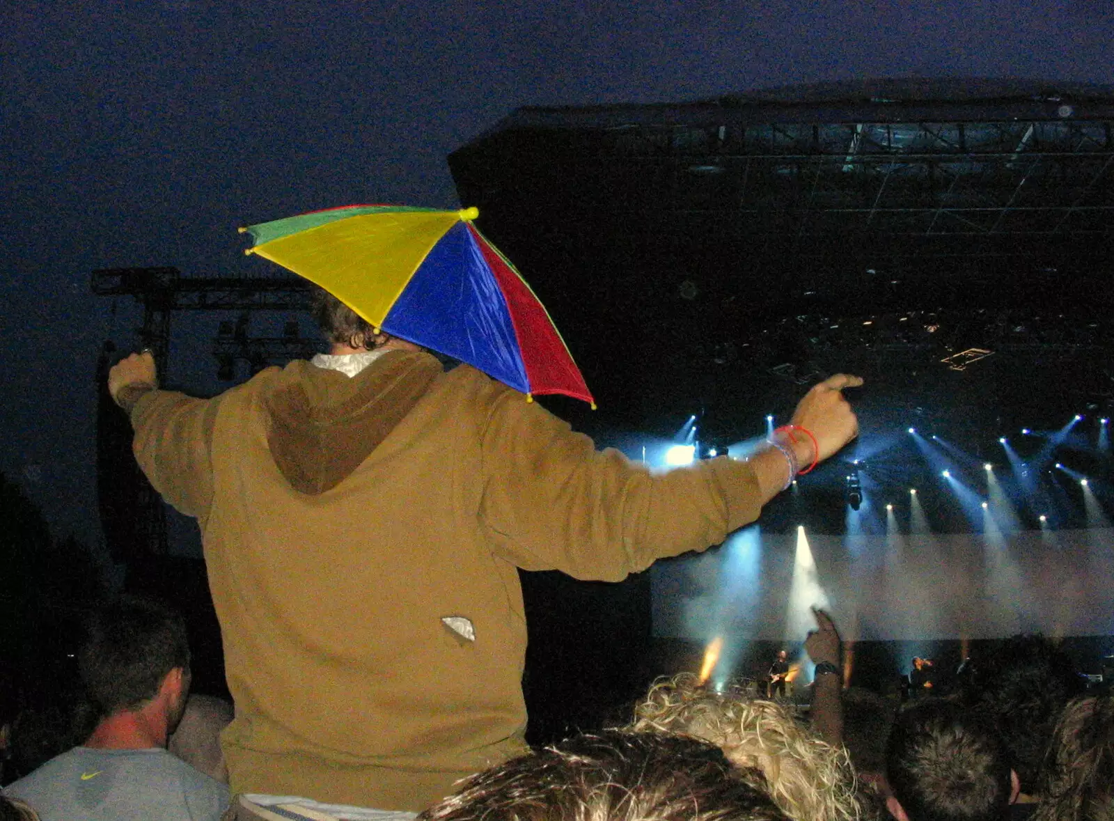 An umbrella hat, from Coldplay Live at Crystal Palace, Diss Publishing and Molluscs, Diss and London - 28th June 2005