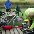 Bill does some tyre pumping, The BSCC Charity Bike Ride, Walberswick, Suffolk - 9th July 2005