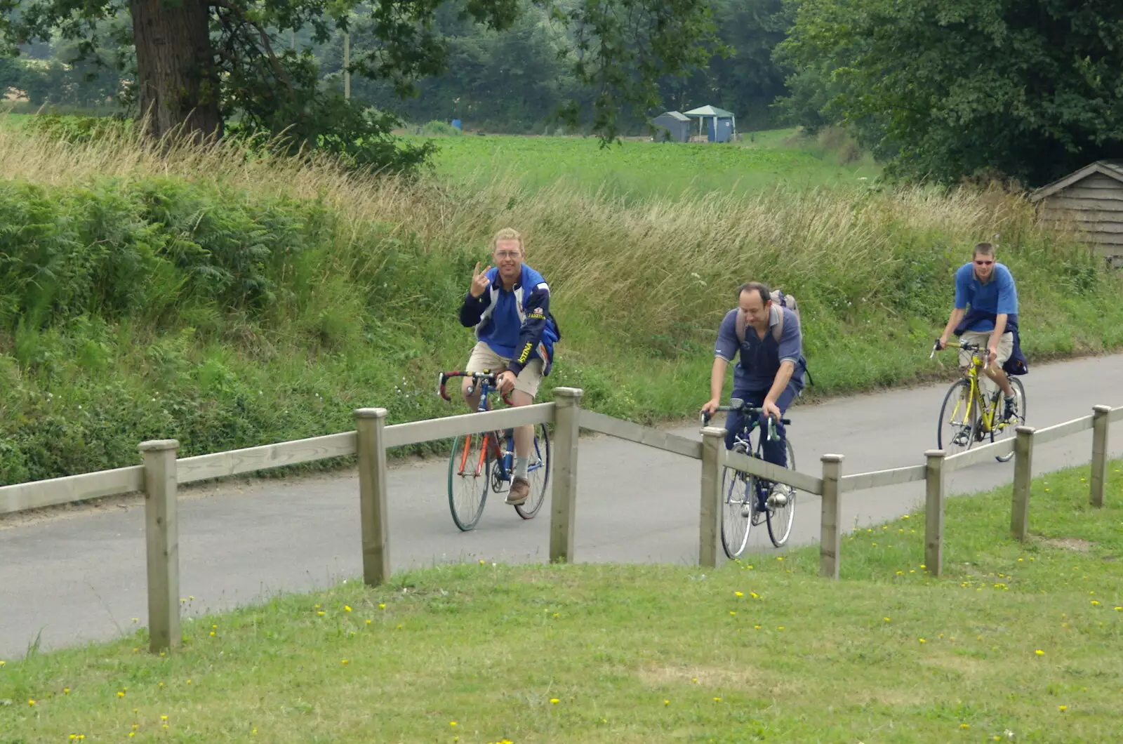 The rest of the 'fast' group turns up, from The BSCC Charity Bike Ride, Walberswick, Suffolk - 9th July 2005