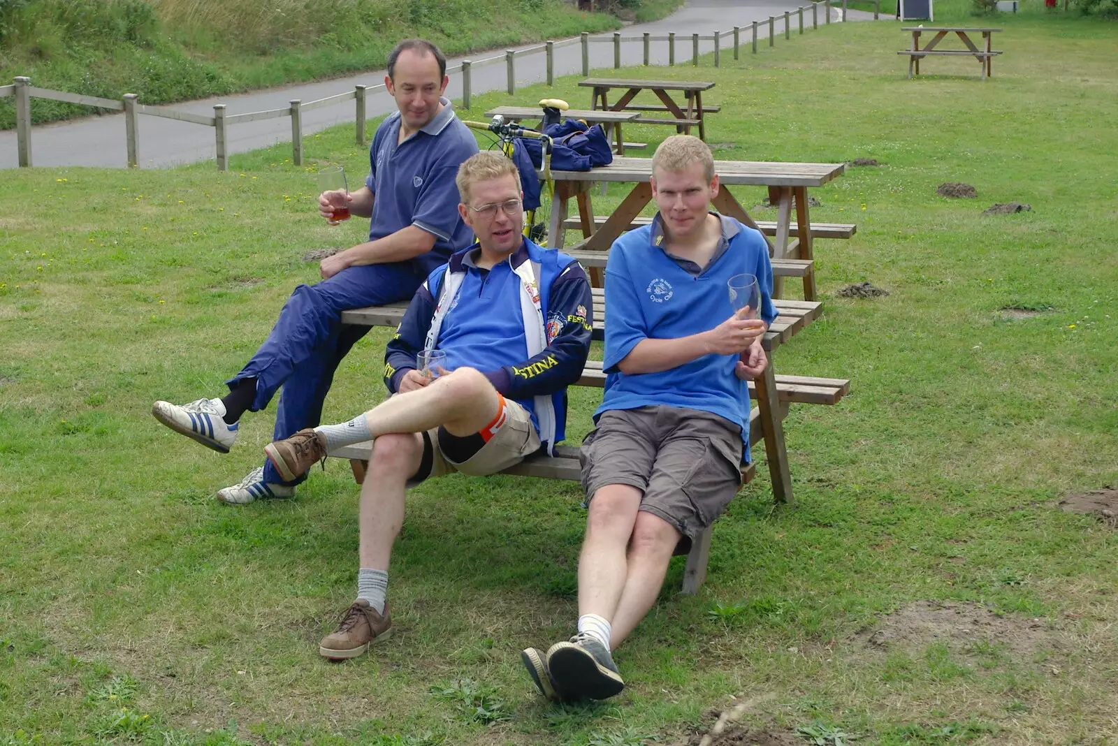 DH, Marc and Bill, from The BSCC Charity Bike Ride, Walberswick, Suffolk - 9th July 2005