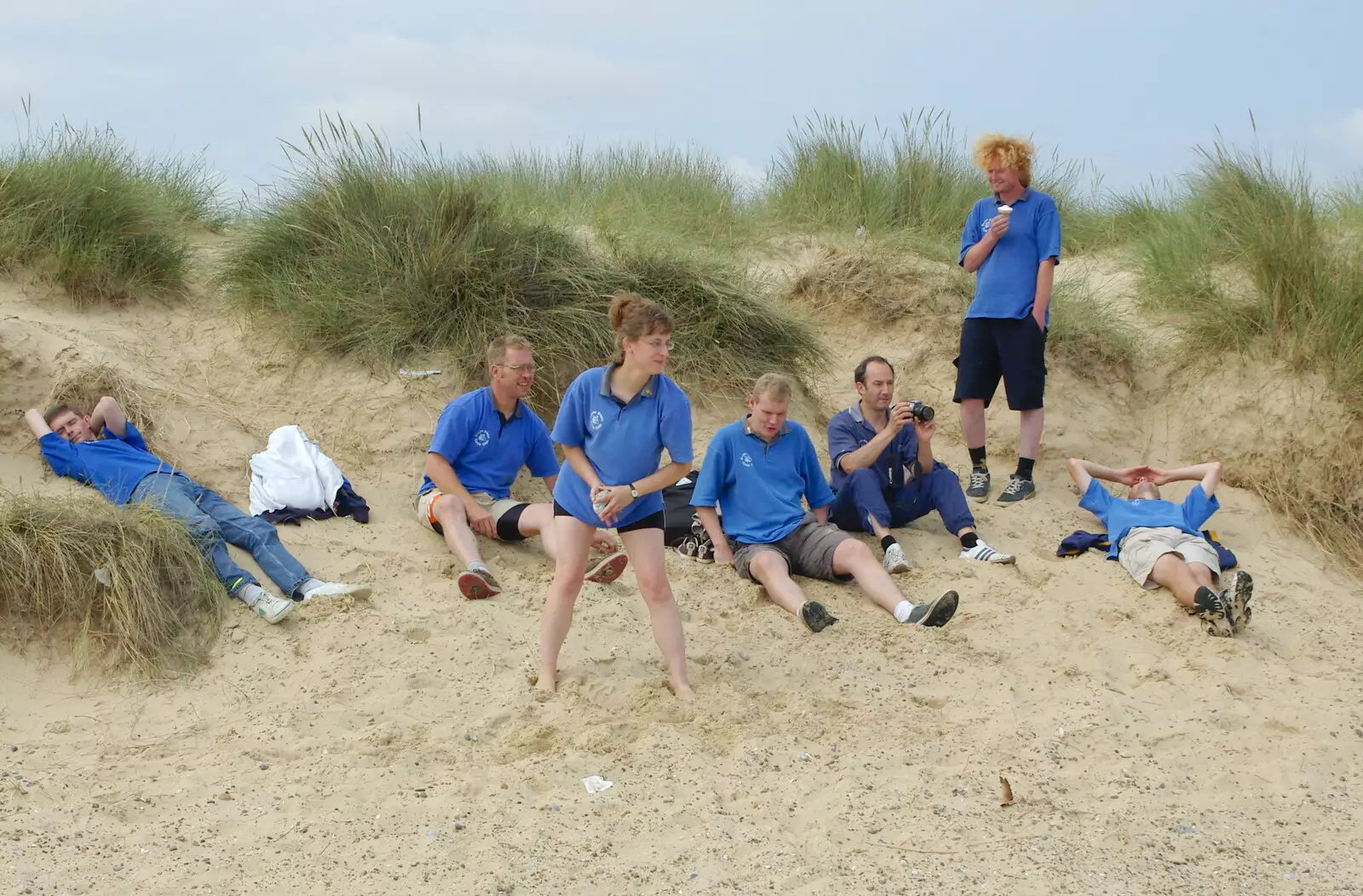 The gang on the beach, from The BSCC Charity Bike Ride, Walberswick, Suffolk - 9th July 2005