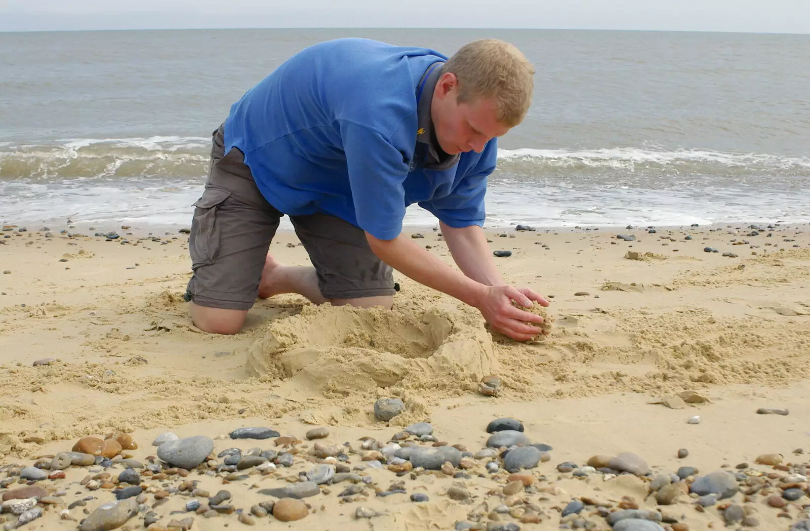 Bill makes a sandcastle, from The BSCC Charity Bike Ride, Walberswick, Suffolk - 9th July 2005