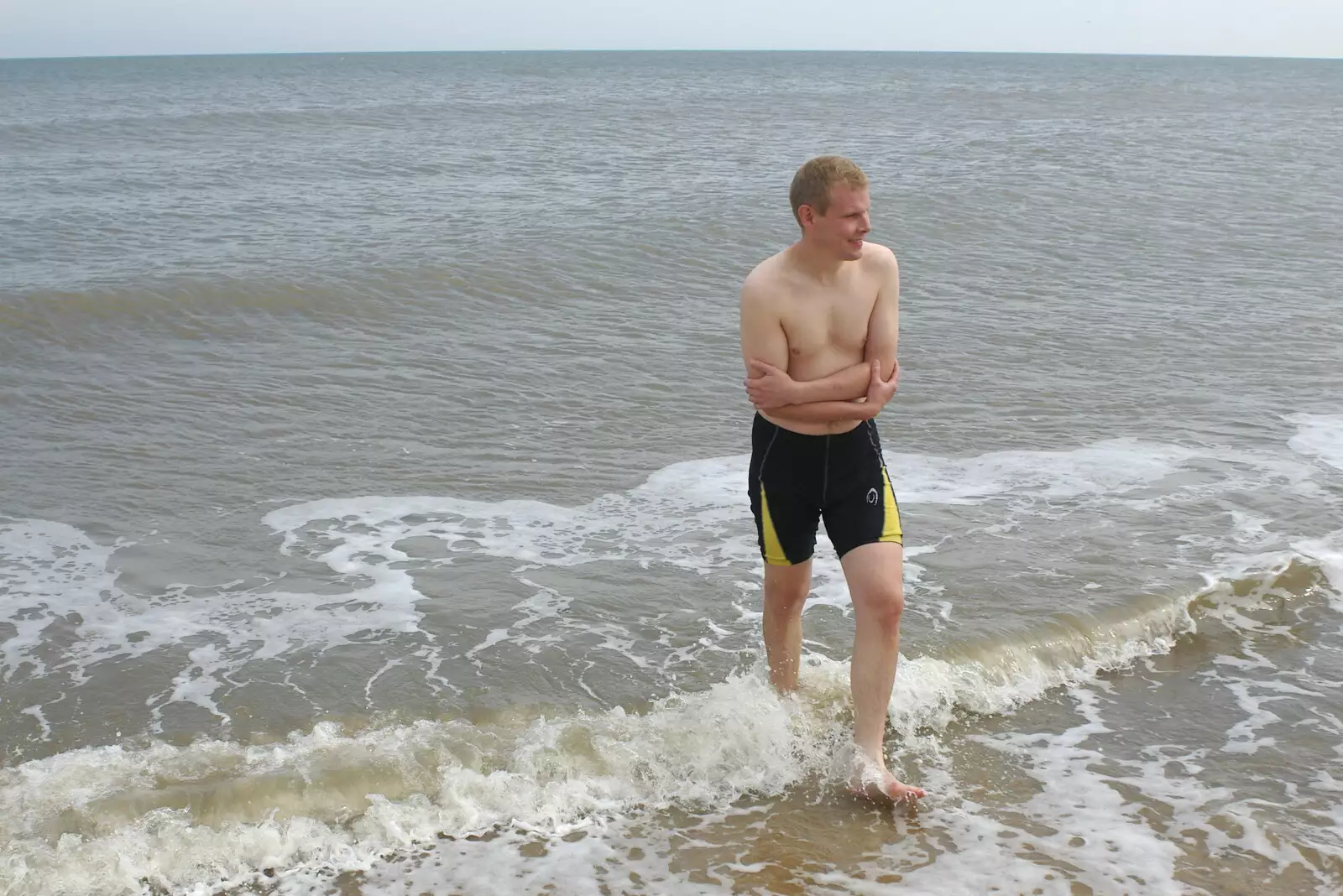 Bill finds the sea a bit cold, from The BSCC Charity Bike Ride, Walberswick, Suffolk - 9th July 2005