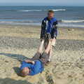Marc drags Bill off to the sea, The BSCC Charity Bike Ride, Walberswick, Suffolk - 9th July 2005