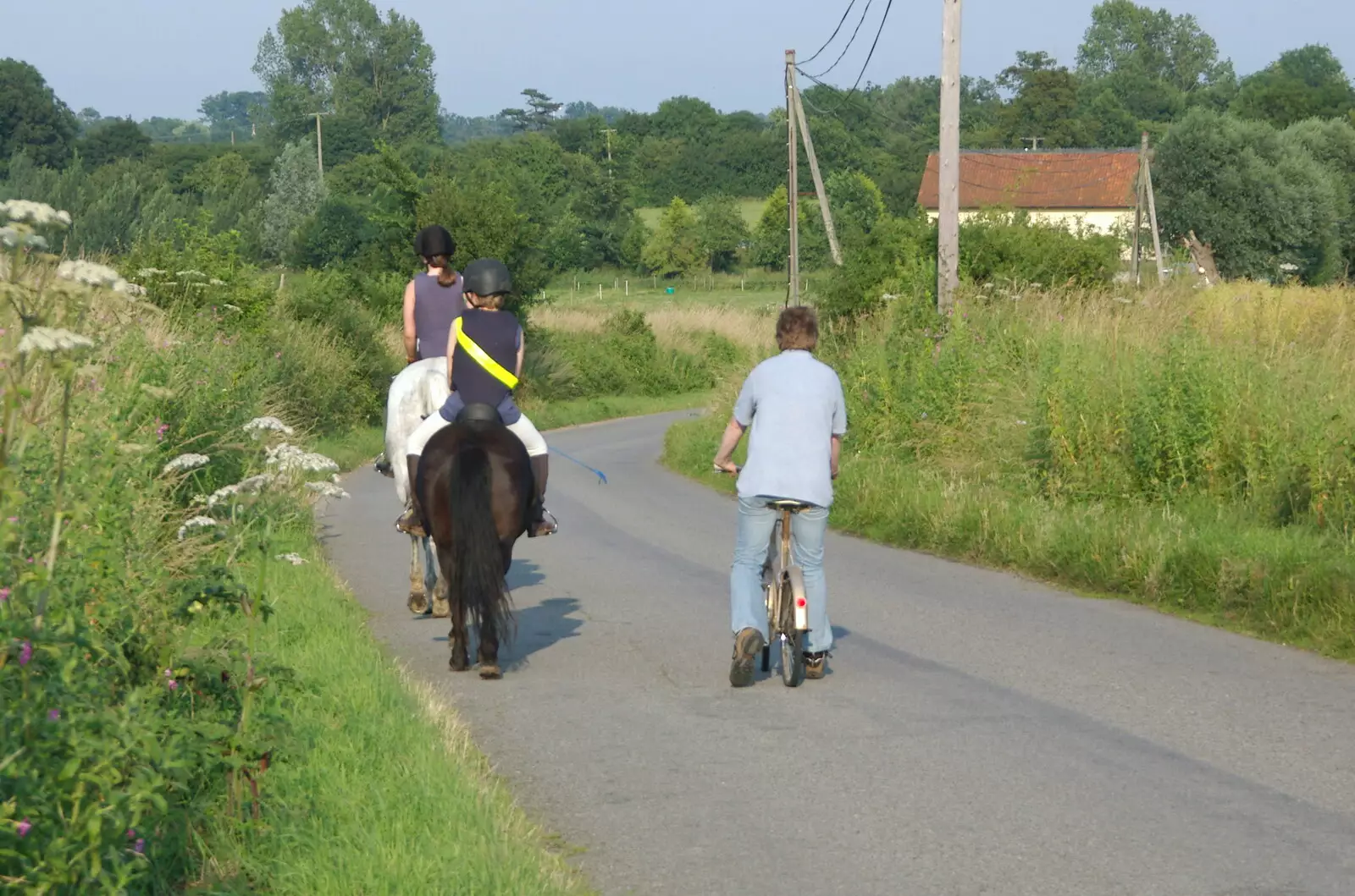 Some horses ride by near Bramfield, from The BSCC Charity Bike Ride, Walberswick, Suffolk - 9th July 2005