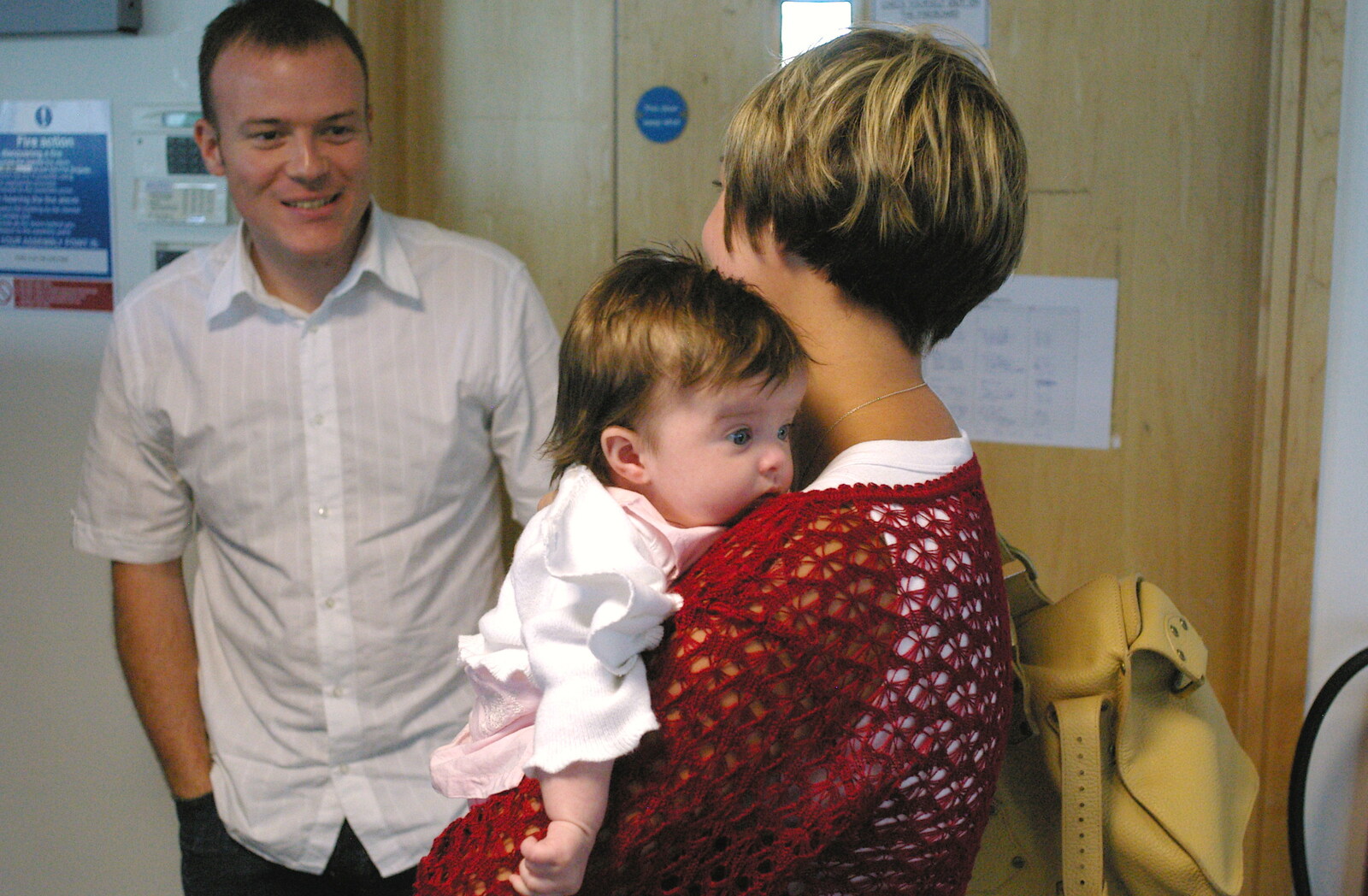 Trigenix HR bod Wendy turns up with a baby from Steve Ives' Leaving Lunch, Science Park, Cambridge - 11th July 2005