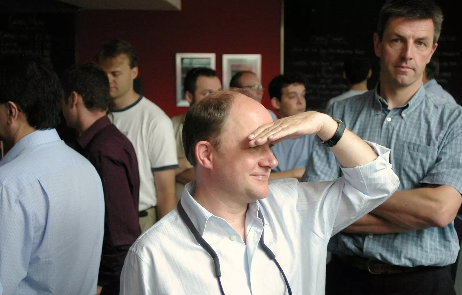 Martin D checks the coastline for lost ships, from Steve Ives' Leaving Lunch, Science Park, Cambridge - 11th July 2005