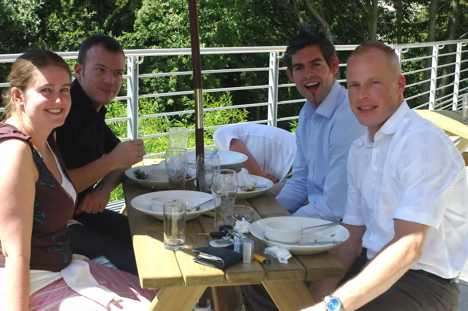 The graphics team, as Lucy tries to hide, from Steve Ives' Leaving Lunch, Science Park, Cambridge - 11th July 2005