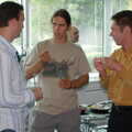 James chats with Liam and Nick, Steve Ives' Leaving Lunch, Science Park, Cambridge - 11th July 2005