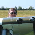 Maurice Hammond peers over the wing, A Day With Janie the P-51D Mustang, Hardwick Airfield, Norfolk - 17th July 2005