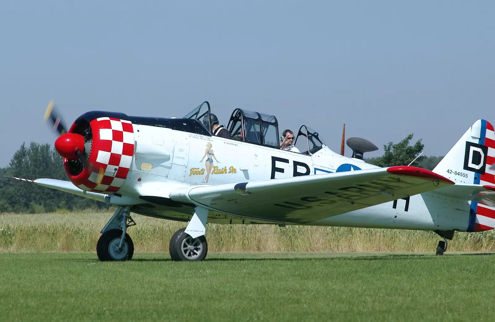 The Harvard is ready and taxis around, from A Day With Janie the P-51D Mustang, Hardwick Airfield, Norfolk - 17th July 2005