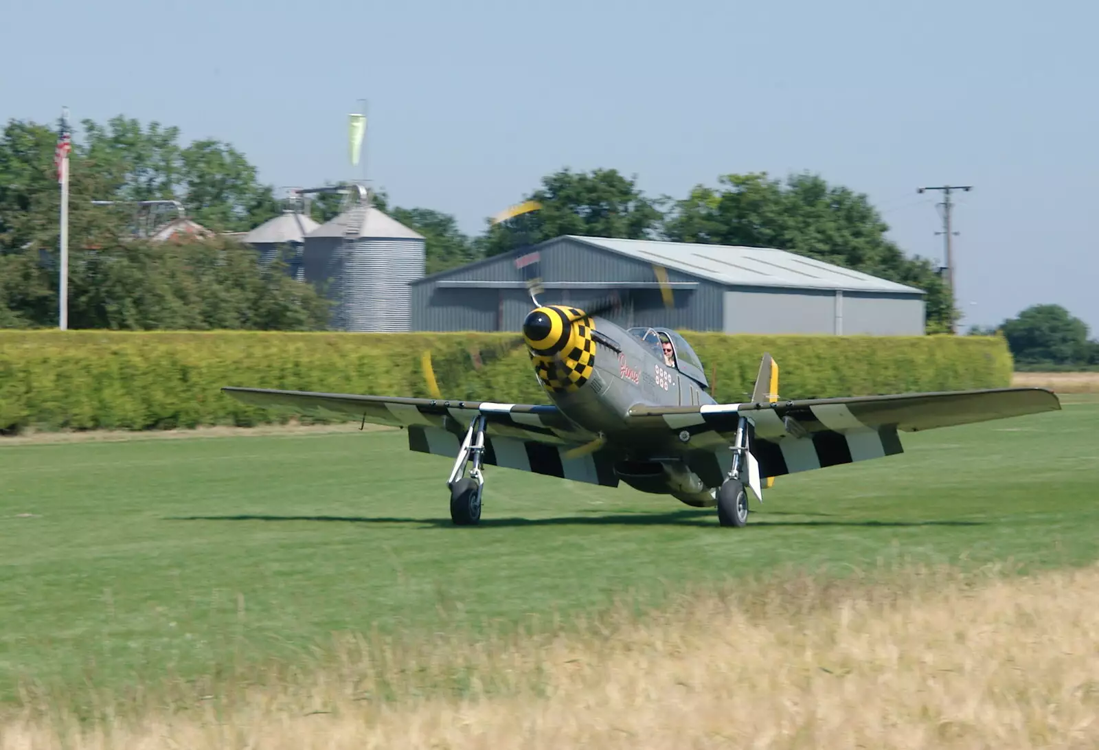 Janie returns after nearly three hours, from A Day With Janie the P-51D Mustang, Hardwick Airfield, Norfolk - 17th July 2005