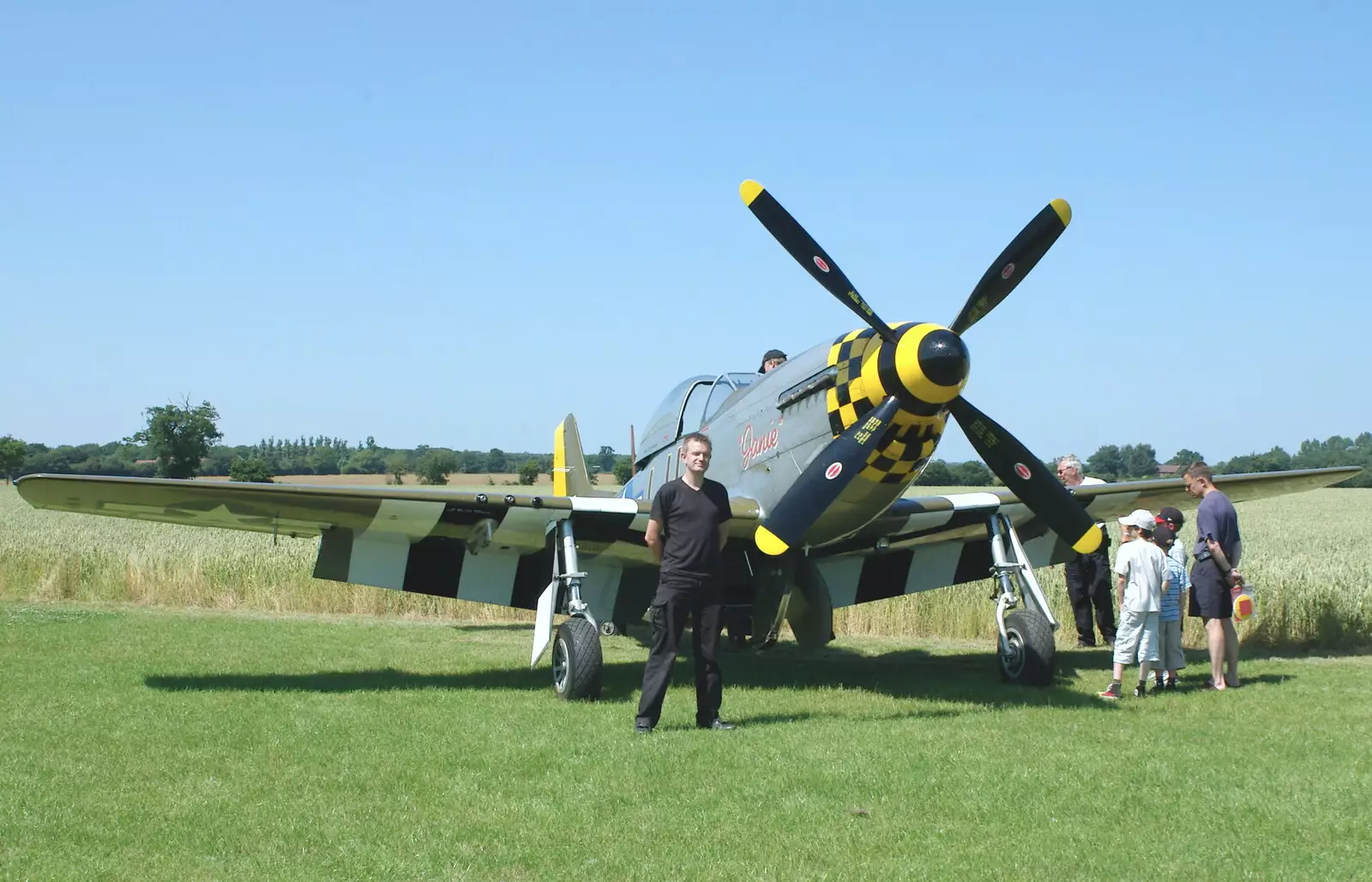 DH takes a touristy photo by the Mustang, from A Day With Janie the P-51D Mustang, Hardwick Airfield, Norfolk - 17th July 2005