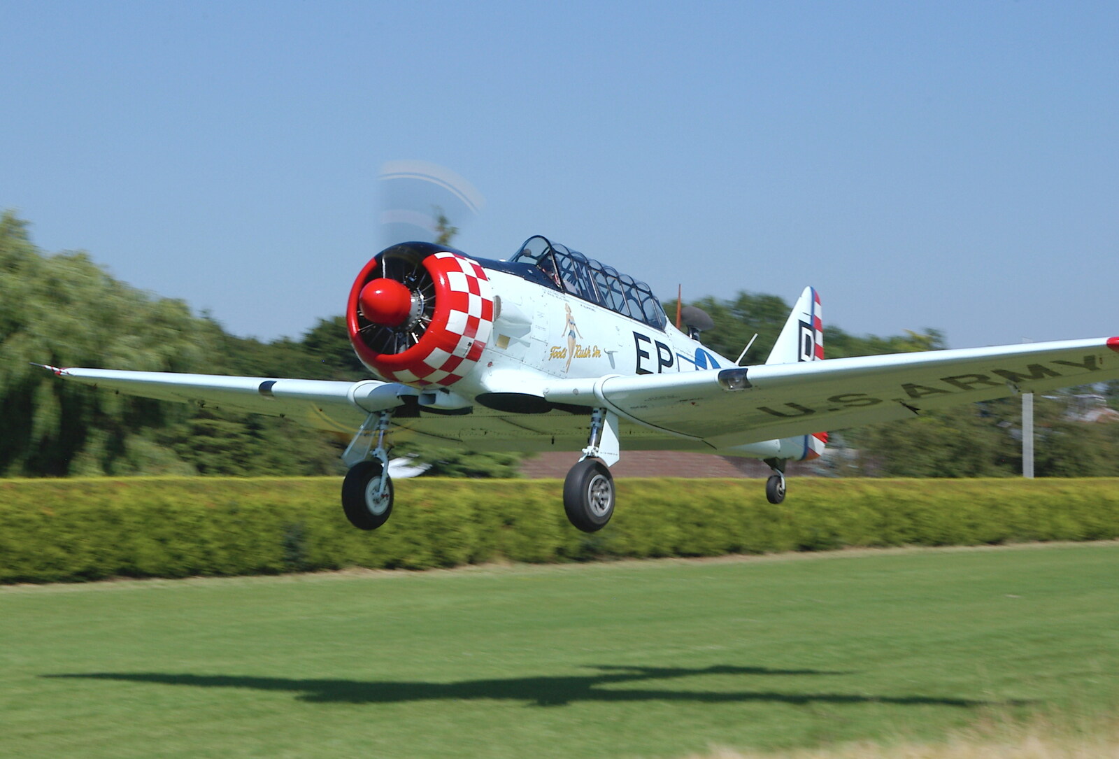The Harvard takes off to do Thurston airshow from A Day With Janie the P-51D Mustang, Hardwick Airfield, Norfolk - 17th July 2005