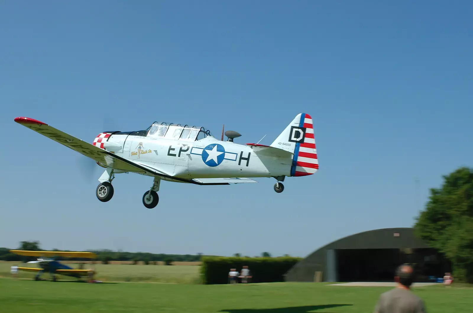 The Harvard is off, from A Day With Janie the P-51D Mustang, Hardwick Airfield, Norfolk - 17th July 2005