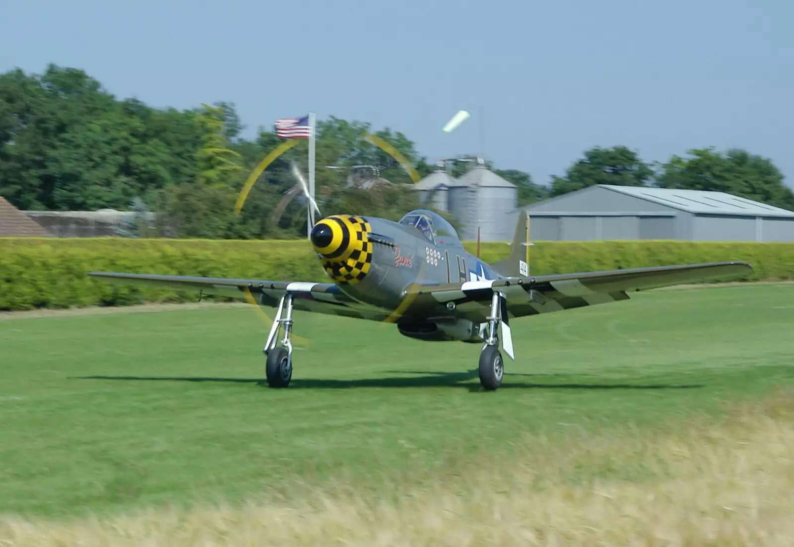 Janie's off again to do an airshow display, from A Day With Janie the P-51D Mustang, Hardwick Airfield, Norfolk - 17th July 2005