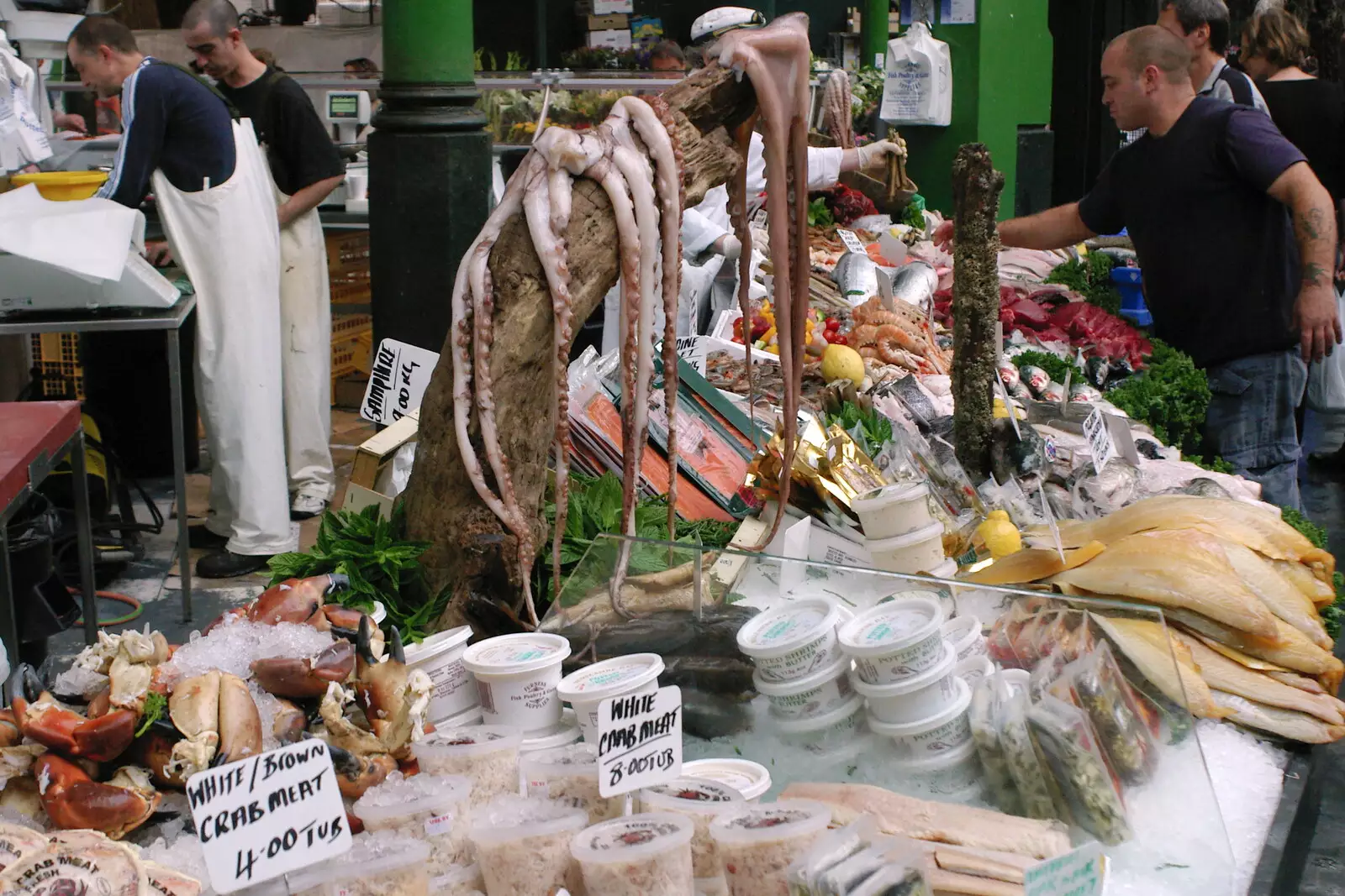 A fish stall, featuring dangling octupi, from Borough Market and North Clapham Tapas, London - 23rd July 2005