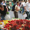Sis browses tomatoes, Borough Market and North Clapham Tapas, London - 23rd July 2005