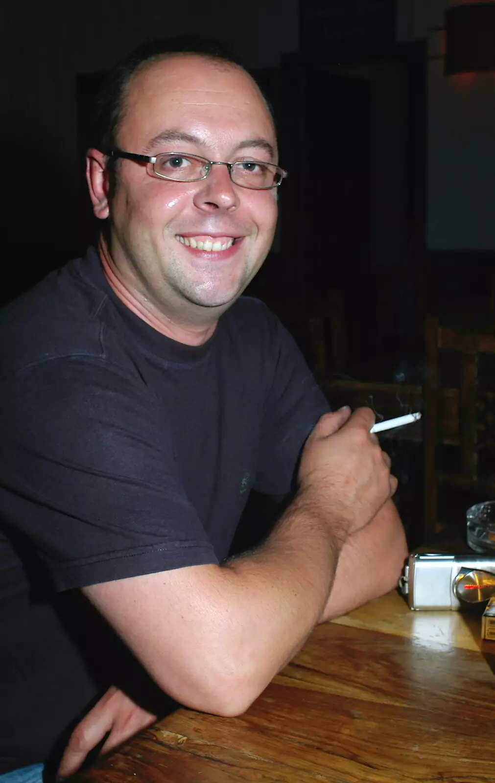 Matt with a cig, from Borough Market and North Clapham Tapas, London - 23rd July 2005