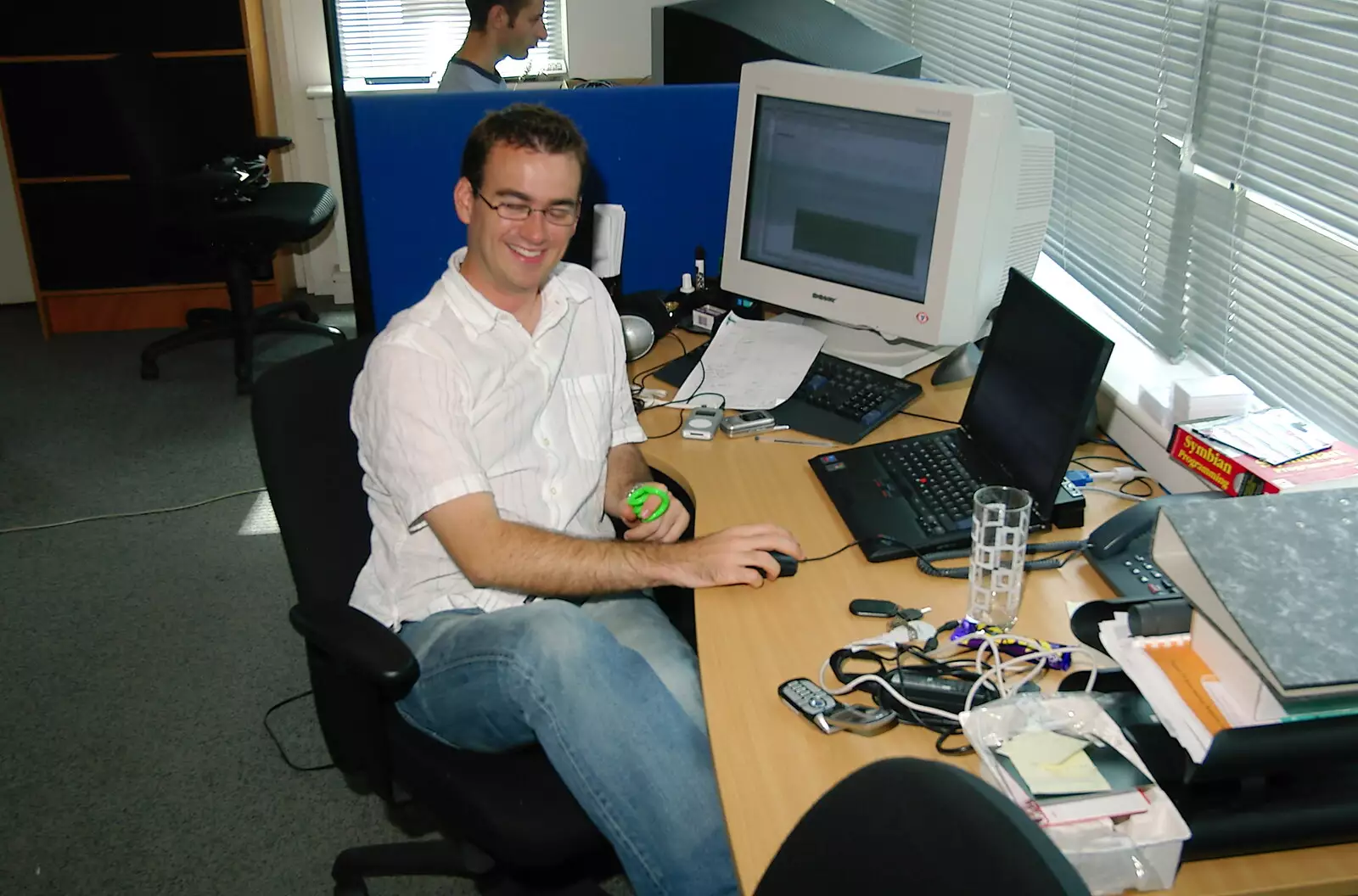 James at his desk, from Richard Panton's Van and Alex Hill at Revolution Records, Diss and Cambridge - 29th July 2005