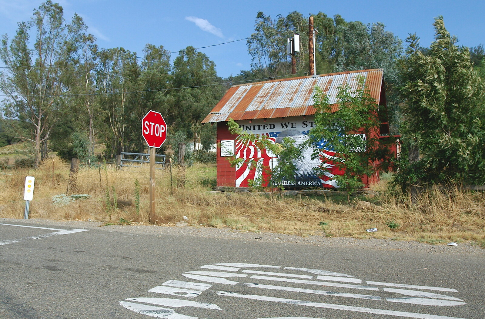 The patriotic shed, and a stop sign from Route 78: A Drive Around the San Diego Mountains, California, US - 9th August 2005