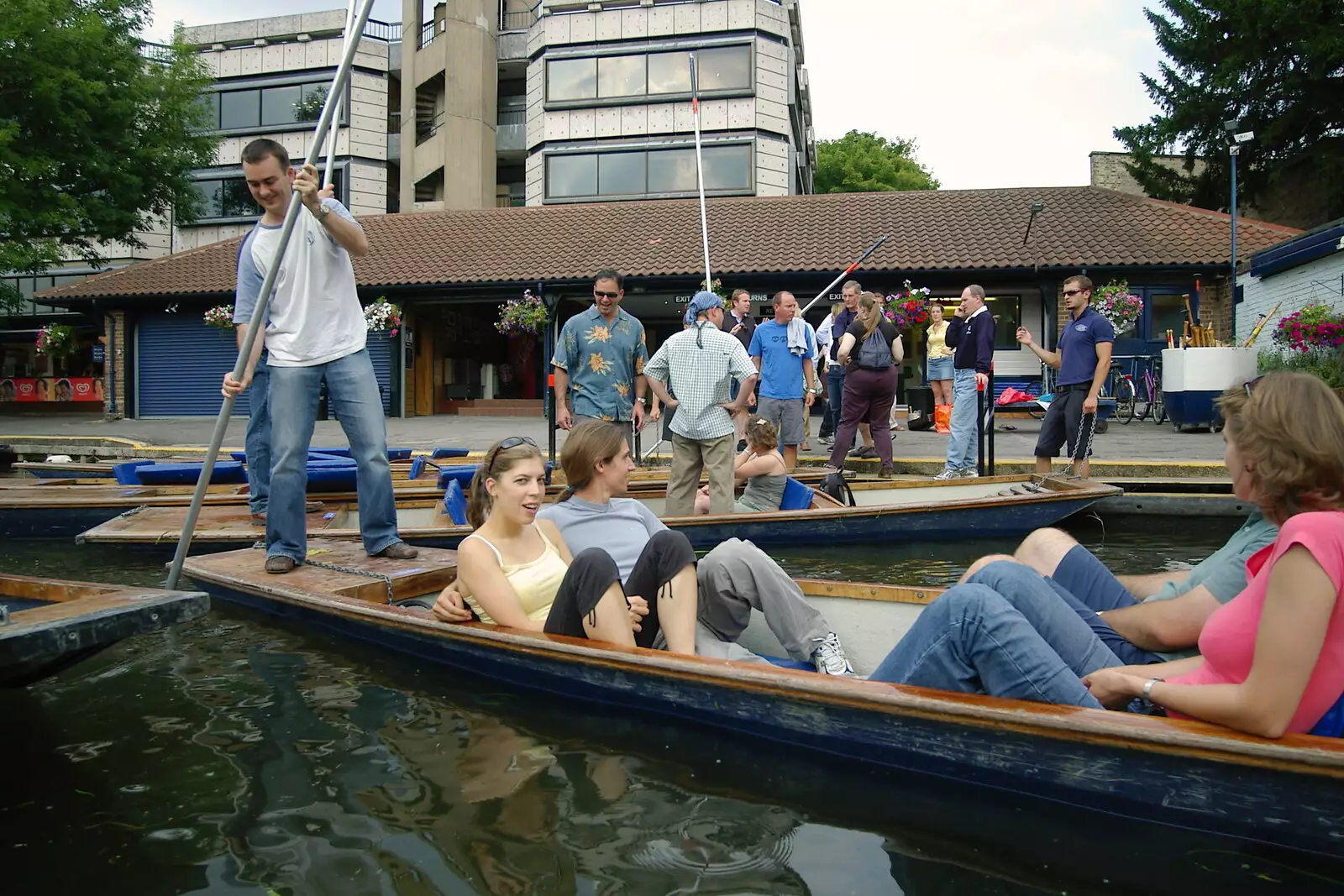 James pushes off, from Qualcomm goes Punting on the Cam, Grantchester Meadows, Cambridge - 18th August 2005