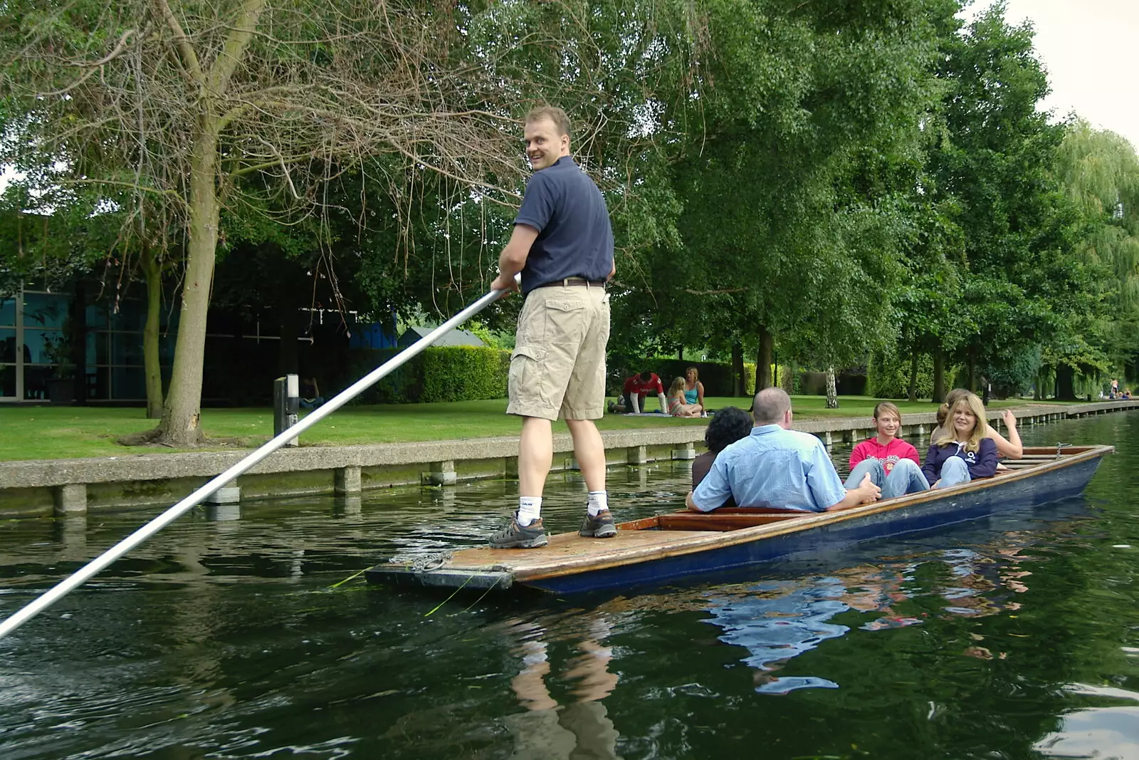 Nick gets a head-start, from Qualcomm goes Punting on the Cam, Grantchester Meadows, Cambridge - 18th August 2005