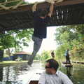 Ben leaps out of the punt to do the bridge-hop, Qualcomm goes Punting on the Cam, Grantchester Meadows, Cambridge - 18th August 2005
