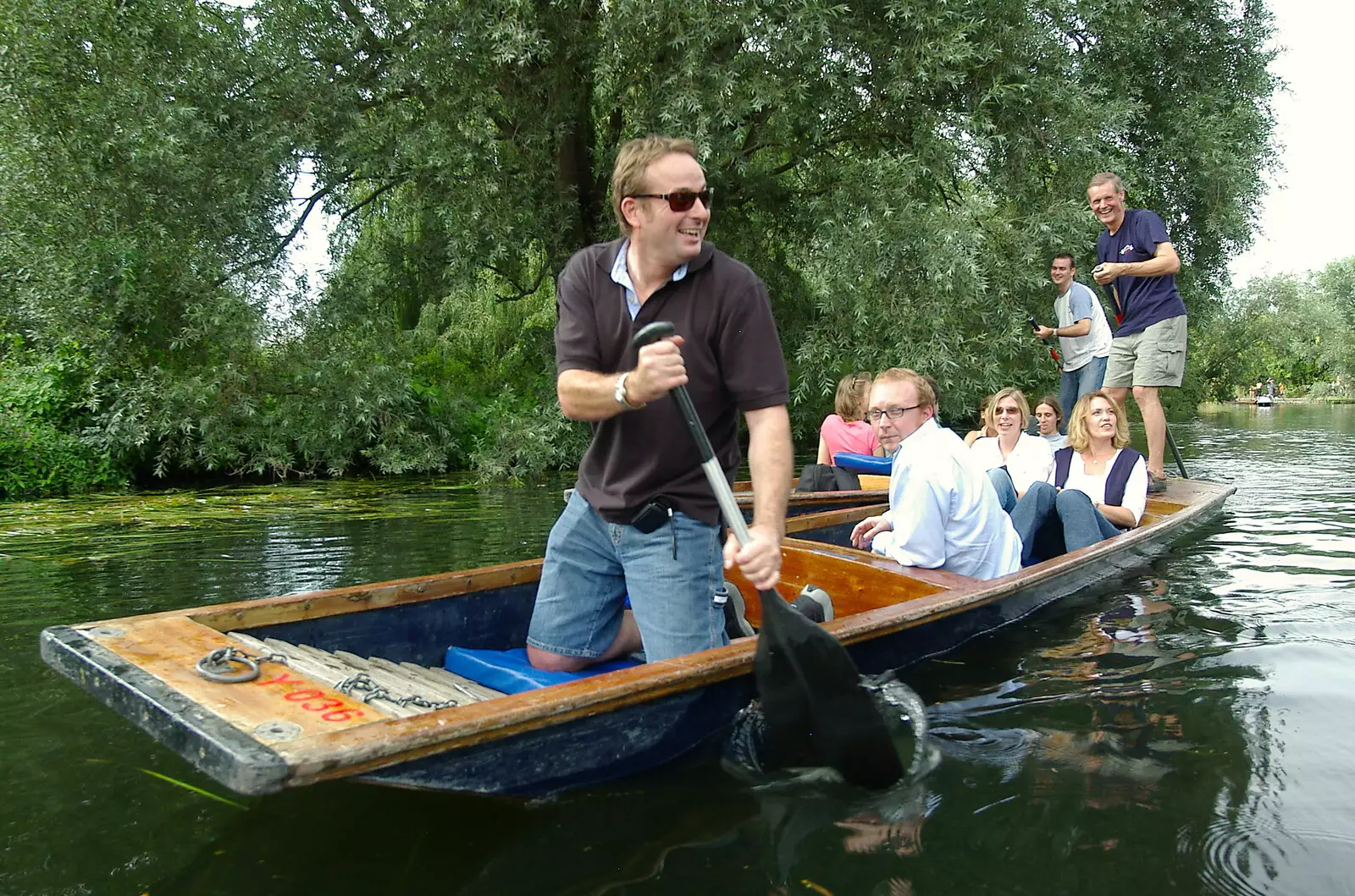 Peter Knowles paddles, from Qualcomm goes Punting on the Cam, Grantchester Meadows, Cambridge - 18th August 2005